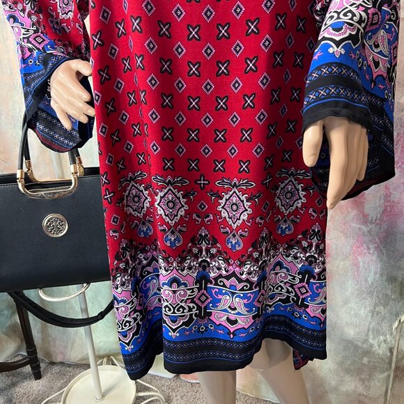 NWOT📌HOTOUCH Rayon - Cotton Mini Multicolor Dress Boho Style with Long Sleeve - Picture 5 of 15